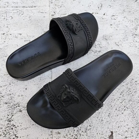 Versace Men Sandal Shoe MEDUSA Black Slide Sandal Size 7.5US Made in Italy Auth main image 7